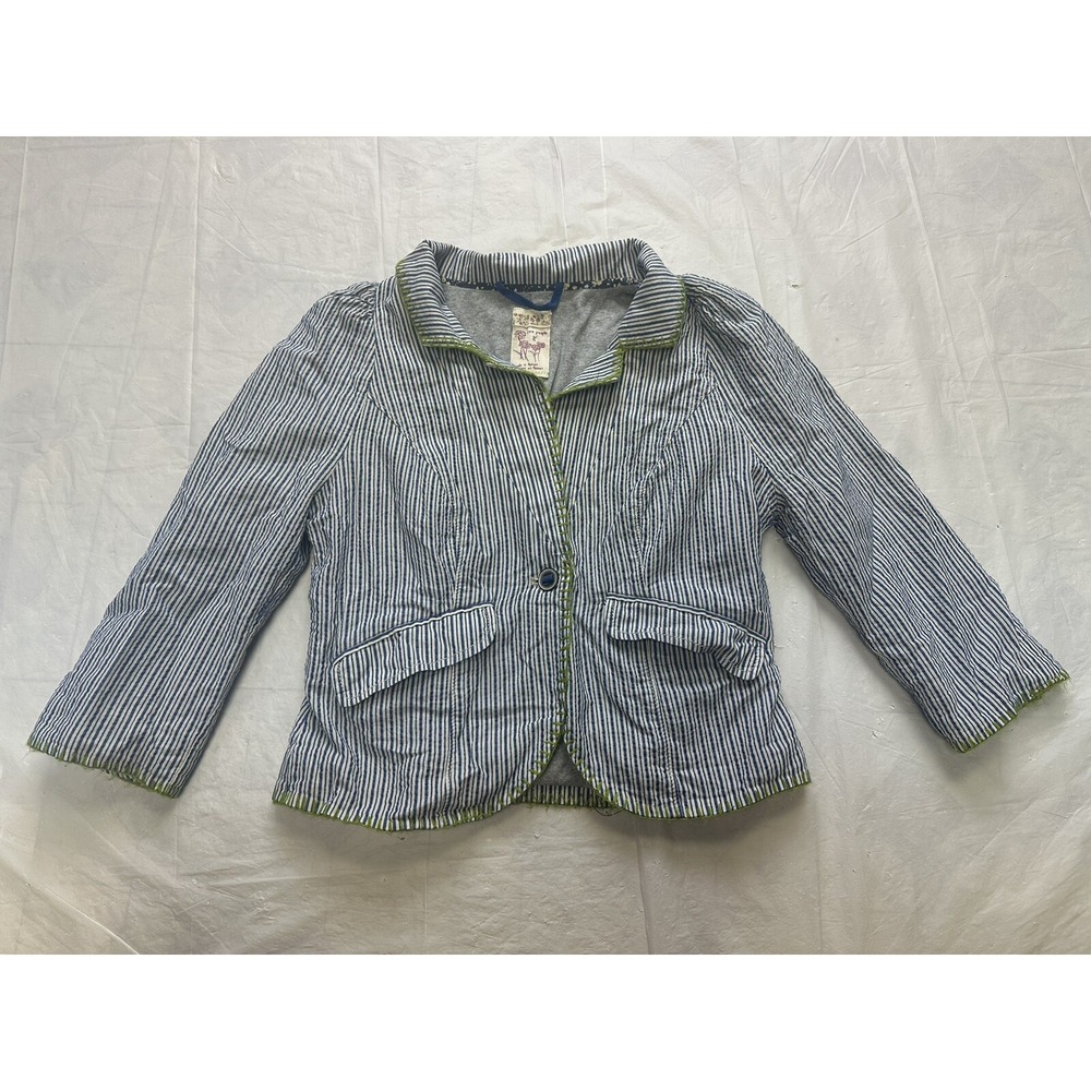 Free People cropped blazer striped collared buttons size 8 Cotton